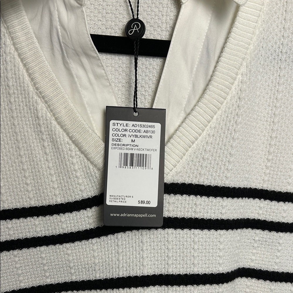 Adrianna Papell Off White Textured V-Neck Sweater - Picture 5 of 12